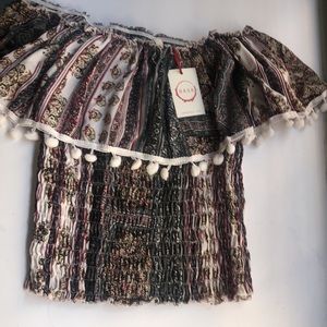 Raga Womens Off-the-Shoulder Pom Pom Top Shirt